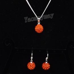 Orange Disco Ball Pendant Earrings And Necklace Crystal Jewellery Set For Women 10 Sets Wholesale