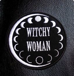 WITCHY WOMAN Coolest Embroidery Lady Patch Iron On Patch Rock Punk Label SOCIETY Moon's Change Badge Hats Shirts Emblem Wholesale Free Ship