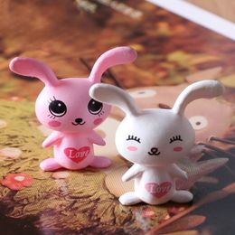 Resin Love Rabbit Fairy Garden Decor Miniatures Mini Gnomes Moss Terrariums Crafts Figurines Pink White