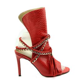 2017 donne di modo sandali gladiatore stivali peep toe sandali estivi pelle di serpente stampa festa in pelle scarpe tacco a spillo catena d'oro vestito scarpe