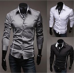 2017 New Fashion Casual Men Shirt Black White Long Sleeve Elastic Slim male Shirt Men Solid Colour Mens Dress Shirts Men Clothes