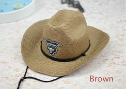 New Western Rodeo Cowboy Brown Straw Hat Studded Leather Bull Band Unisex Sun Beach Hat For Men Women 6pcs/lot Free shipping