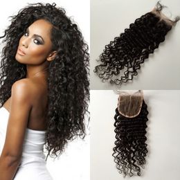 Cheap 4x4 Lace Closure Virgin Brazilian Deep Wave 100% Human Hair Free MIiddle 3 Part Lace Top Closure Bleached Knots Free Shipping