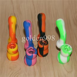 Multi-Colored Smoking Silicone Pipe VS Tobacco Water Pipe Glass Bong for Hookah Shisha Herb Wholesale silicone bubbler water pipe