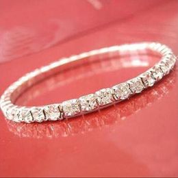 Wholesale-Hot Sale Women's Silver Plated Crystal Rhinestone Bangle Party Jewelry Gift Cuff Bracelet 6Y4S 7G56 9JCV
