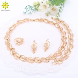 Fine Women Jewellery Sets Tree Leaf Necklace Earrings Ring Bracelet Party Gift Gold Plated Wedding Dress Accessories