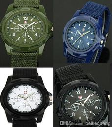 Wholesale 100pcs/lot Mix 4colors Cool Summer Men Sport Military Army Pilot Fabric Strap Sports Men Gemius Army Watch SA002