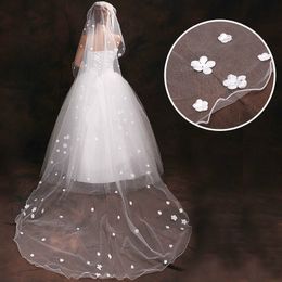 Hot Saling Line Edge Flower Appliques One Layer Without Comb Lvory White Wedding Veil Cathedral Bridal Veils 3M Length