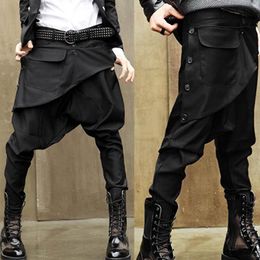 Wholesale-2016 Avant-Garde Low Drop Crotch Men's Casual Baggy Harem Pants Culotte Sweatpants Ankle Length Pants M-2XL