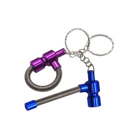 high quality Spring Metal Smoking Pipe portable hand pipes key chain 76mm lenght metal tobacco pipe free shipping 10pcs