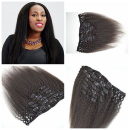 kinky weaves for natural hair Canada - 100% Brazilian Human Hair Afro Kinky Curly Clip In Hair Extensions 7PCS Set 120G Clip Hair Weave natural black G-EASY