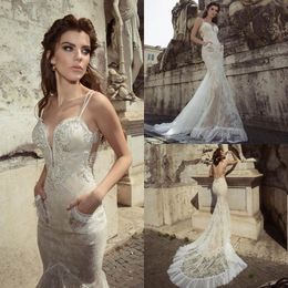 Julie Vino 2019 Wedding Dresses Full Lace Appliqued Beaded Plunging Neckline Backless Bridal Gowns Sweep Train Mermaid Wedding Dress