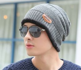 Discount Winter Warm Unisex Knitted Beanies Hat Thick Fleece Slouchy Solid Outdoor Ski Skullies Cap 10pcs/lot