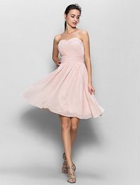 Fashion Beach Summer Pearl Pink A-line Sweetheart Knee-length Sleeveless Chiffon Cocktail Dress Pleated Custom Made Simple Dress