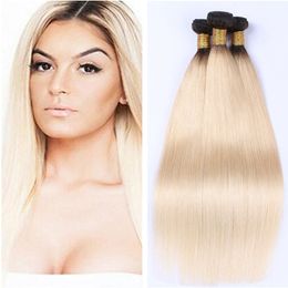 1b 613 Blonde Ombre Hair Wefts Platinum Blonde Straight Two Tone Coloured Blonde Virgin Peruvian Human Hair Extensions 3pcs/lot