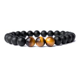 8mm Natural Black Stone Strands Beads Elastic Charm Bracelets Party Club Decor For Men Women Jewelry