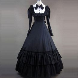 Mediaeval Retro Black Gothic Victorian Party Dress Cotton Ruffles Bow Marie Antoinette Masquerade dresses Ball Gowns For Women 2023