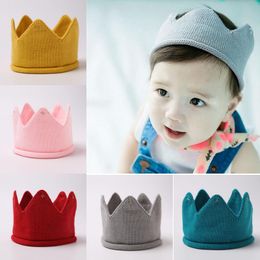 Autumn Winter Infant Baby Knitted Crown Tiara Hat Kids Crochet Headband Cap Children Birthday Party Beanies Boys Girls Knitting Hats 12524