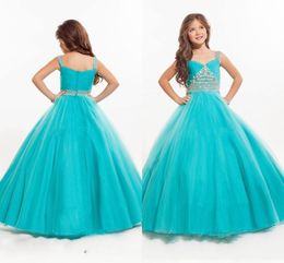 New Mint Turquoise Pageant Dresses Sweetheart Crystal Beaded Ball Gown Long Sweep Train Kids Girls Dress Birthday Communion Gowns 0424