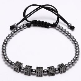 Fashion Strands Bracelets Men Square DIY Colour Black CZ Pave Setting Accounts of Rame Braid Steel Bracelet for Men's Jewellery Gift Valentine's Day Holiday