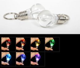 100pcs cheap Novelty LED Light Bulb Shaped Ring Keychain Flashlight Colourful Mini-lights Lamp