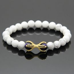 Wholesale 10pcs/lot White Howlite Marble Stone Purple Tiger Eye Beads Micro Inlay Black CZ Beads Eagle Paw Beaded Bracelets