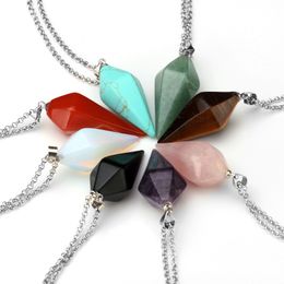Natural Stone Crystal Healing Pendant Necklaces For Men Women Party Club Jewellery With Silver Plated Chain