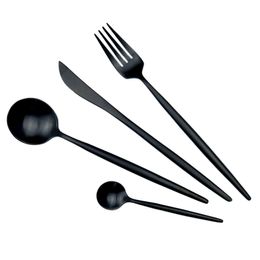 JANKNG 18/10 European Black Stainless Steel Dinnerware Set 4Pcs Luxury Matte Fork Spoon Knife Cutlery Set Dinner Silverware Tableware for 1