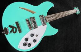 Free Shipping 360 6 strings Semi Hollow Body Green Electric Guitar Rosewood Fingerboard Dot Inlay, R Tailpiece