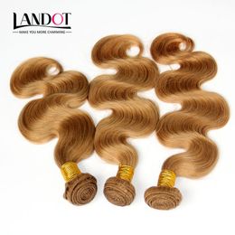 Honey Blonde Russian Virgin Human Hair Weave Bundles Colour 27 Russian Body Wave Hair 3Pcs Russian Body Wavy Remy Hair Extensions Double Weft