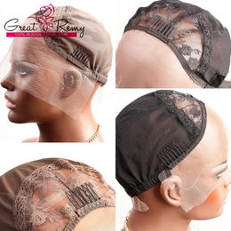 Greatremy Lace Wig Caps for Making Wig Swiss Lace Front Cap with Adjustable Straps and Combs Brown Black Lace Large/Small/Medium Cap