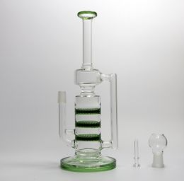 New 10 inches Green Recycler Bubbler Waterpipe Smoking Bong with Three Green Honeycombs Percolator Nice Hookahs