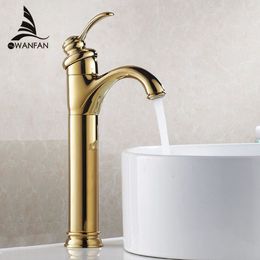 Free Shipping New Contemporary Concise Bathroom Faucet Golden Polished Brass Basin Sink Faucet Single Handle Water Taps HJ-6637K