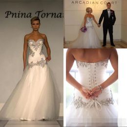 Crystal Wedding Dresses A-Line Sweetheart Blingbling weddding gowns Tulle Beaded Rhinestone Lace Up at Back Chapel Train Bridal Gowns po50