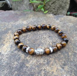 SN0387 yellow tiger eye bracelet for men silver buddha head bracelet custm size man stone bracelet yoga Jewellery