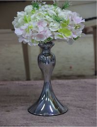 cheap New sliver iron Trumpet Vase For Wedding Centerpiece, mental flower stand Vase, wedding flower vase