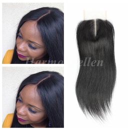 Lace Closure Malaysian Brazilian Straight Wave Human Hair Closure Middle Part Lace Closure Bleached Knots 8''-24'' Natural Color