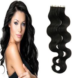 40 pcs 100g Brazilian Body Wave Hair Tape Colours Remy Hair Extension Tape Adhesive Jet Black tape in human hair extensions