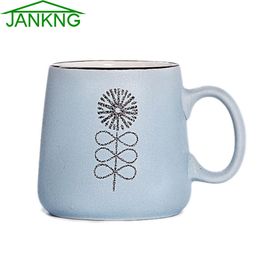 JANKNG 375mL Kawaii Blue Ceramic Coffee Mugs Cup Solid lHand Painted Lovely Dandelion Coffee Travel Mug Milk Tea Cup Elegance Mug Girl Gift