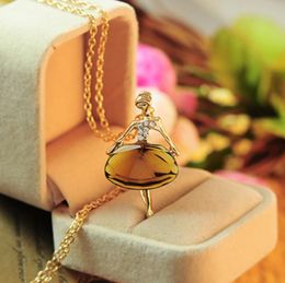 Crystal Dance Ballet Girls Pendant Necklaces Long Chain Diamond Ballerina Necklace Statement Women Wedding Party Jewellery