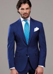 handsome men's suits Custom Made Blue Wedding Tuxedos Jacket+Pants men suits Groomsmen suits two-piece fashion style