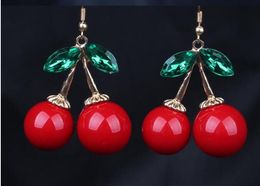 Frozen Cherry Dangle earrings Lovely Red Fruit Ear Stud Crystal Rhinestone Fashion Charm Earrings 12pairs /lot E85