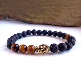 SN0559 Mens Buddha bracelet Lava Stone Tigers Eye bracelet Antique Gold Buddha Mens bracelet Energy bracelet