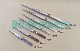 CR Thickened Round Head Medical Stainless Steel Tweezers With Anti-skid Slot Nipper 12.5cm 14cm 16cm 18cm 20cm 25cm 30cm Forceps 100pcs/lot