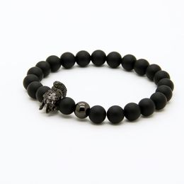 Mens Jewellery Bracelet 8mm A Grade Matte Agate Stone New Roman Warrior Helmet Micro Paved CZ Beads Spartan Bracelets