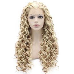 Long Curly Blond Auburn Two Tone Lace Front Wig