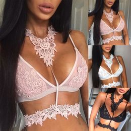 New Fashion Sexy Womens Bras Women's Soft Floral Halter Lace Triangle Bralette Unpadded Bra Female Push Up Bralette Floral Bra