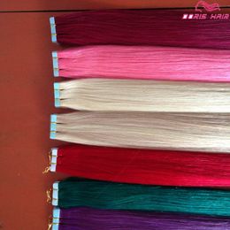 Double-sided adhesive PINK tape hair extensions straight indian Colourized Tape Hair Extensions human hair tape in extensions free DHL