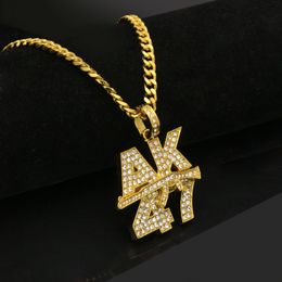 Mens 18k Gold Silver Plated Iced Cz Hip-Hop AK47 Logo Submachine Gun pendant Necklace with 5mm 27" long Cuban Chain Necklace Fashion Jewellery