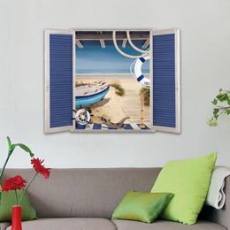 New fashion 3D printed window seascape wall stickers decor bedroom houseroom stickers house home decoration Eco-friendly PVC safe material